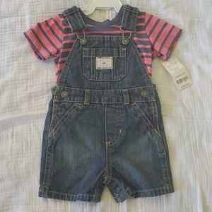 2-Piece Striped Tee & Denim Shortalls Set